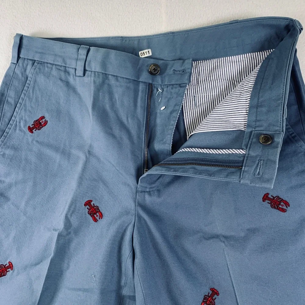 Brooks Brothers 346 Men Lobster Embroidered Chinos Pants Blue 35x32 (Fits 35x28) - Picture 4 of 13